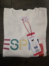 New Esprit Women's Logo Fleece Crewneck  Sweatshirt Ivory Cream Viral 80's M