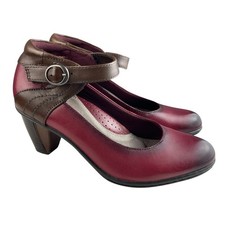 Earth Women  s Mary Jane Heels 6B Garnet Wine Leather Ankle Strap Comfort Shoes