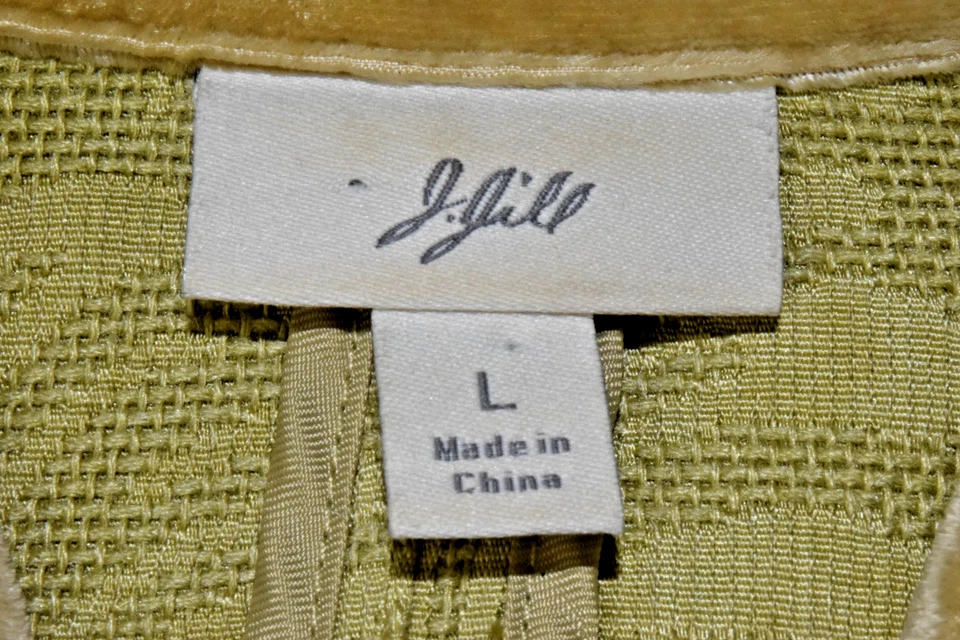 Chaqueta Blazer de Seda J Jill Talla L Verde Salvia Pálido Tejido Floral Borde de Terciopelo Foto 3 de 4