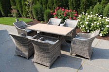 Cyprus Garden Dining Set Table and Six Chairs Beige and Grey Rattan Wood Leisure