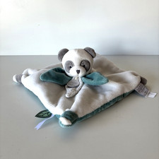 DOUDOU Paris France Security Blanket Panda Soft Lovey Gray Blue White 12x12"