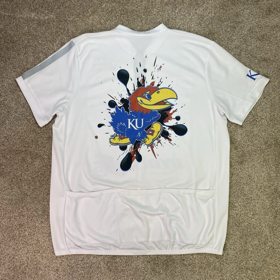 Camiseta deportiva de ciclismo de carretera Kansas Jayhawks para hombre 3XL blanca 1/4 cremallera AeroTech KU bicicleta NCAA Foto 2 de 4