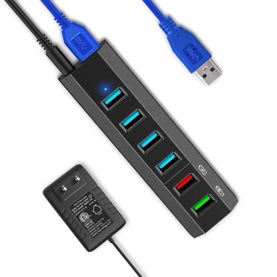 6-Port Super High Speed USB 3.0 Hub Splitter with 24W Power Adapter Cable