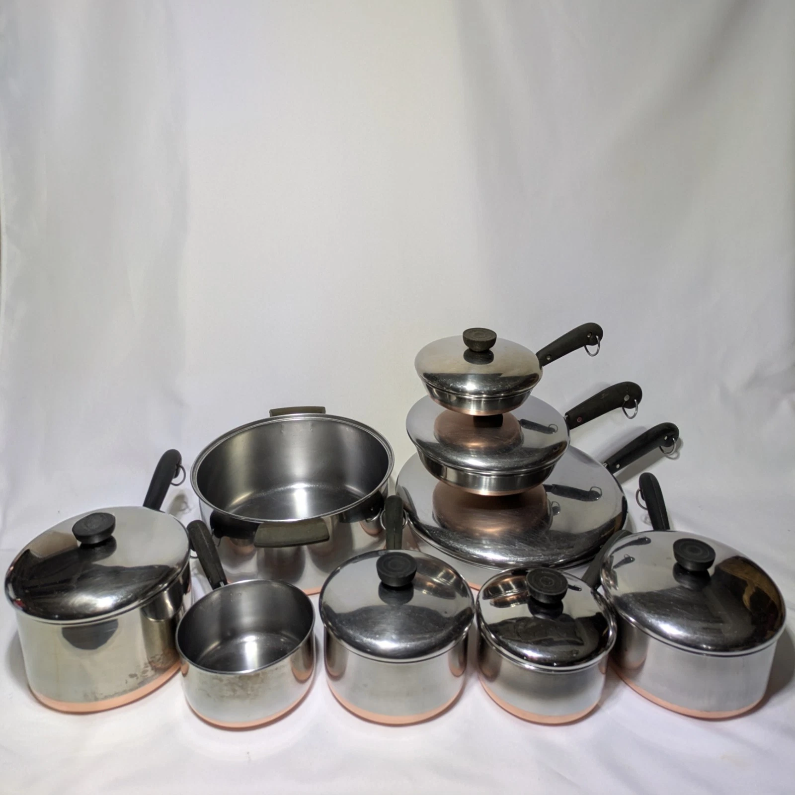 VTG Pre 68 Double Ring REVERE WARE Copper Bottom 16 PC Cookware Set SEE PHOTOS