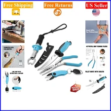 Fishing Tools Kit with Pliers, Fish Gripper, Fillet Knife & Accessories