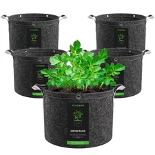 VIVOSUN 5-Pack 15 Gallon Grow Bags, 500G Thick Nonwoven Fabric Pots with Stra...