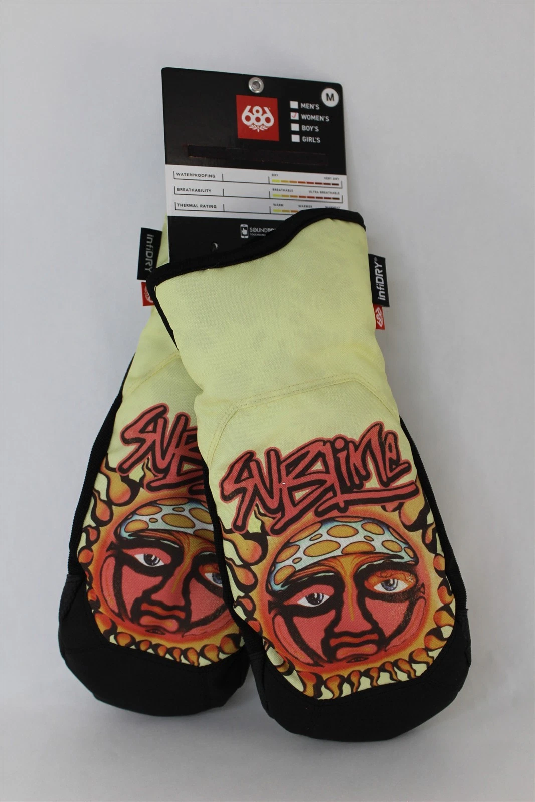 686 Women's Revel Winter Snow Mitts, Medium Sublime Yellow Tie Dye New