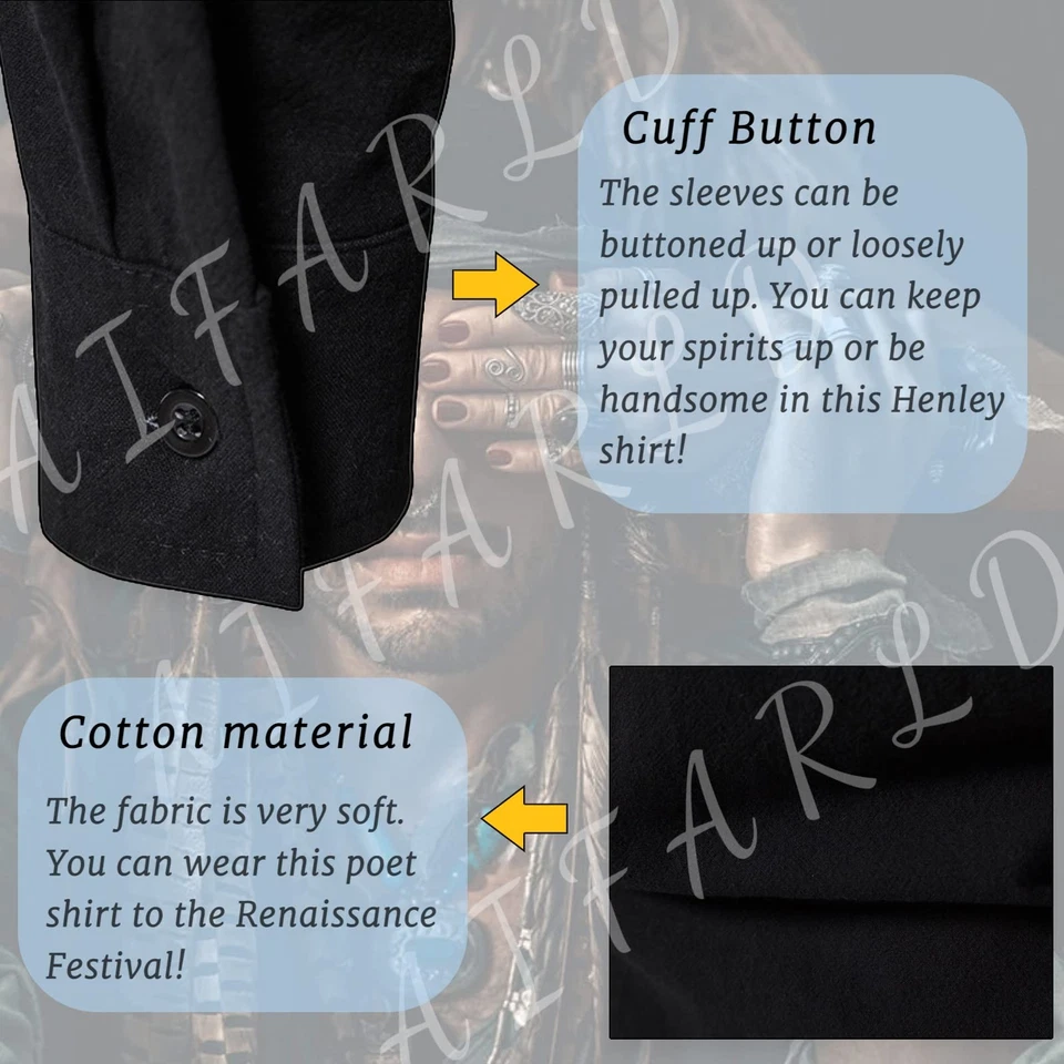 Camisas de manga larga para hombre estilo retro con cordones para hippie vikingo medieval hola... Foto 3 de 4