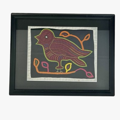 Vintage BIRD Mola Kuna Panama Hand Sewn Textile Folk Art Framed