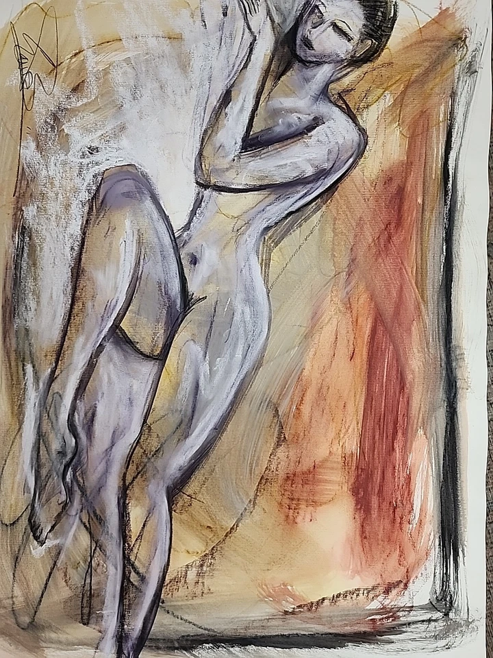 Figura feminina CRAMOLINI relâmpago nua dorme desenho a carvão ARTE ORIGINAL não impressa - Imagem 4 de 4