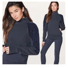 Lululemon Scuba Pullover Navy Good Velvet Floral Funnel Neck Sweatshirt
