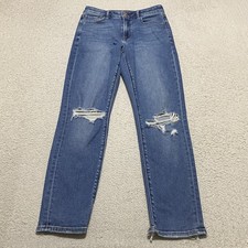 American Eagle Mom Jeans Womens 4 Blue Distressed High Rise Denim Medium Wash