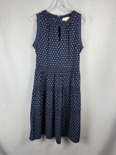 Michael Kors Polka Dot Dress Blue Sleeveless Tiered Knee Length M