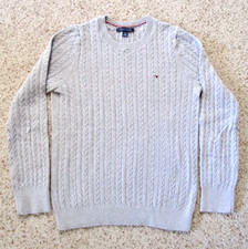 Womens Tommy Hilfiger Cable Knit Crew Neck Sweater - Gray Size Small