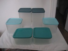 TUPPERWARE SET OF 6 SQUARE ROUNDS, SHADES OF GREEN/SHEER MIP FREE SHIP