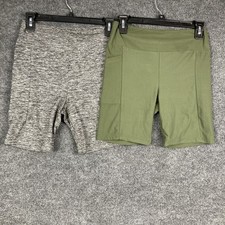 No Boundaries Womens S/M Army Green Charcoal Biker Pocket Shorts Set of 2 EUC