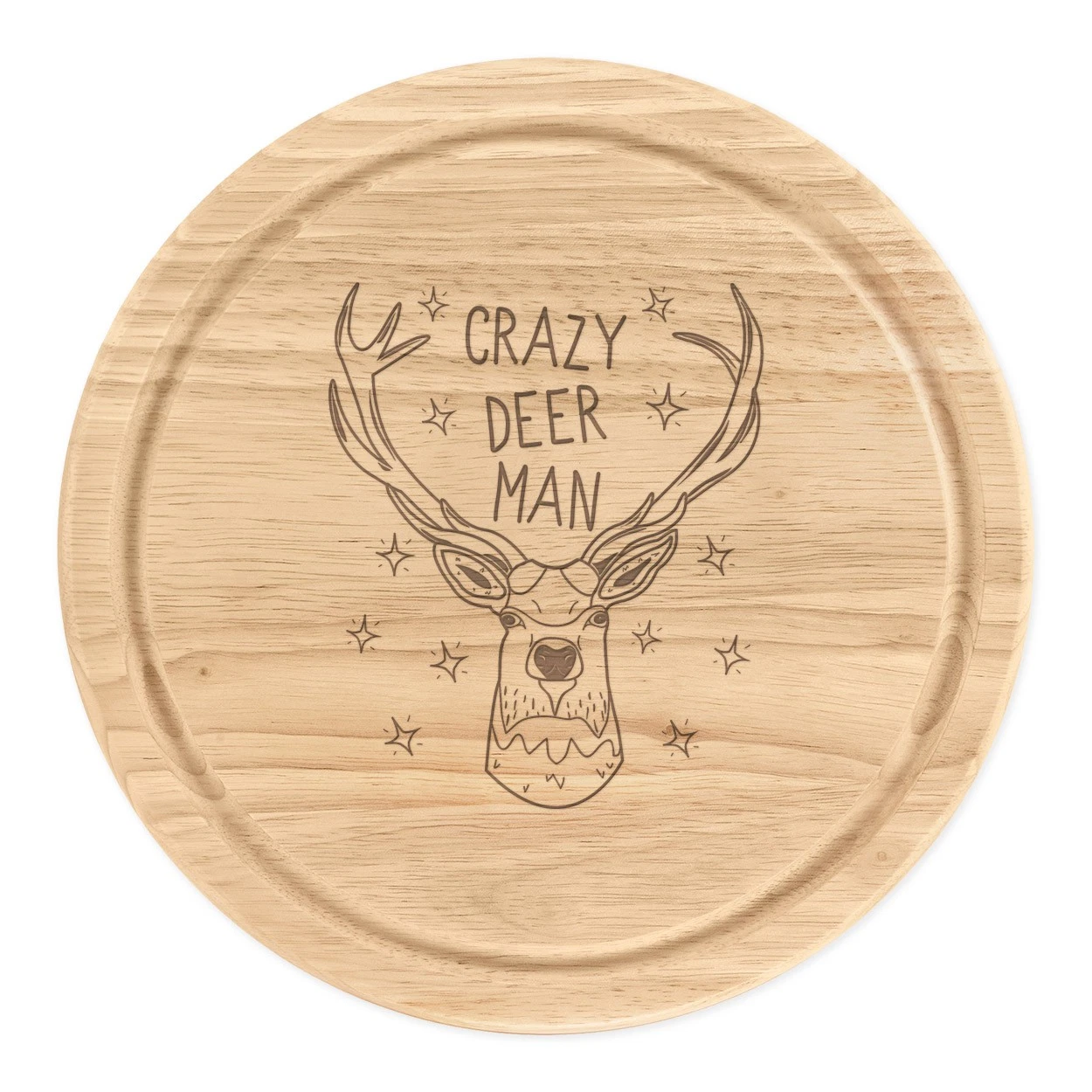 Crazy Deer Man Round Chopping Cheese Board Funny Stag Joke Animal