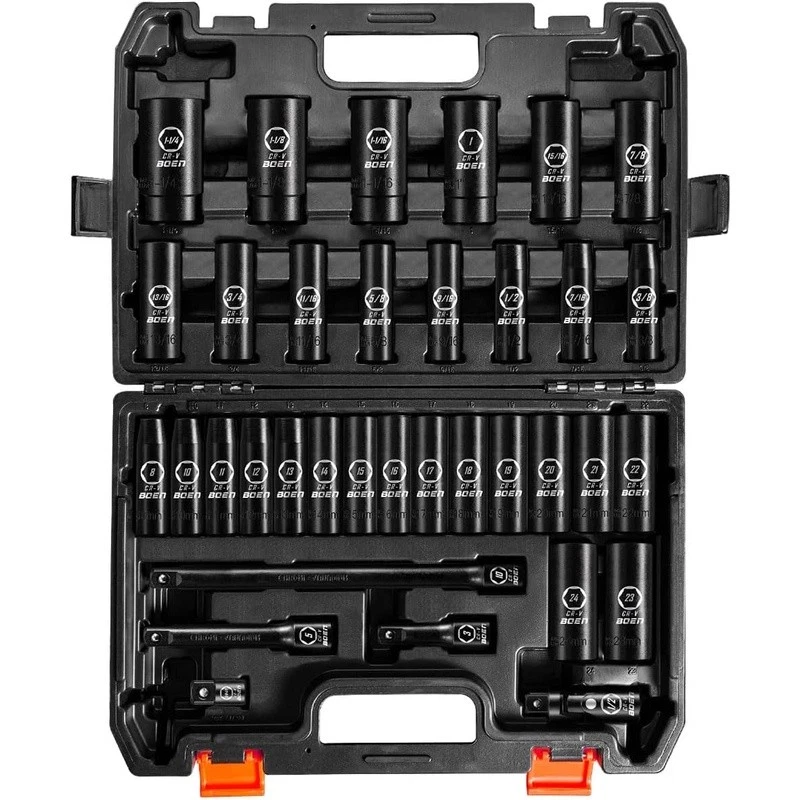 35pcs 1/2 Drive Impact Socket Set CRV Steel Deep Well Hex Tool Set Maintenance - Image 2 of 4