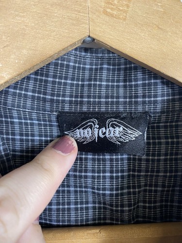 No Fear Shirt Size Large Mens Button Up Vintage Gray Plaid Y2K Grunge Skater Emo - Picture 6 of 9