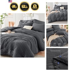 Queen Comforter Set Seersucker 7 Pieces, All Season Luxury Bed in a Bag for B...