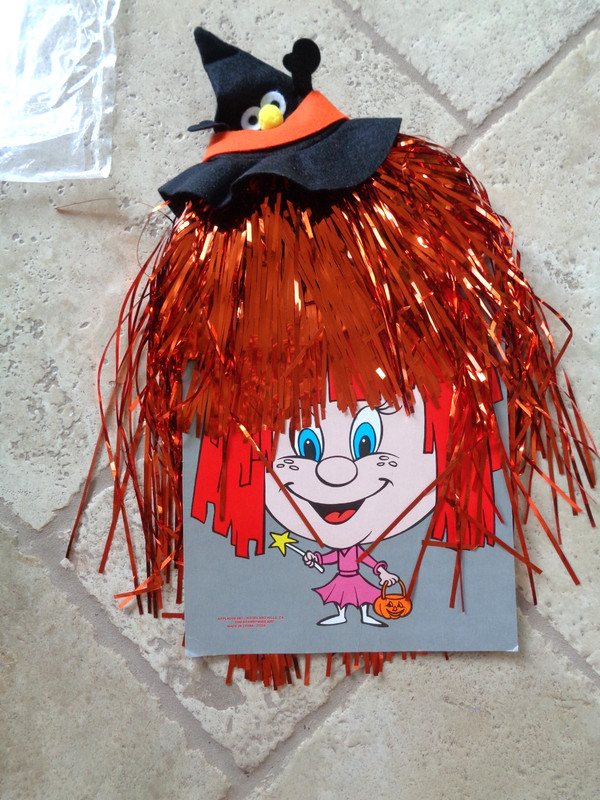 Vtg 1988 Applause Tinsel Halloween Wig Scarecrow Witch Shiny Orange Costume