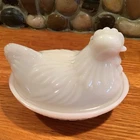 Vtg Hazel-Atlas Chicken Hen On Nest Candy/Trinket Dish Small White Milk Glass