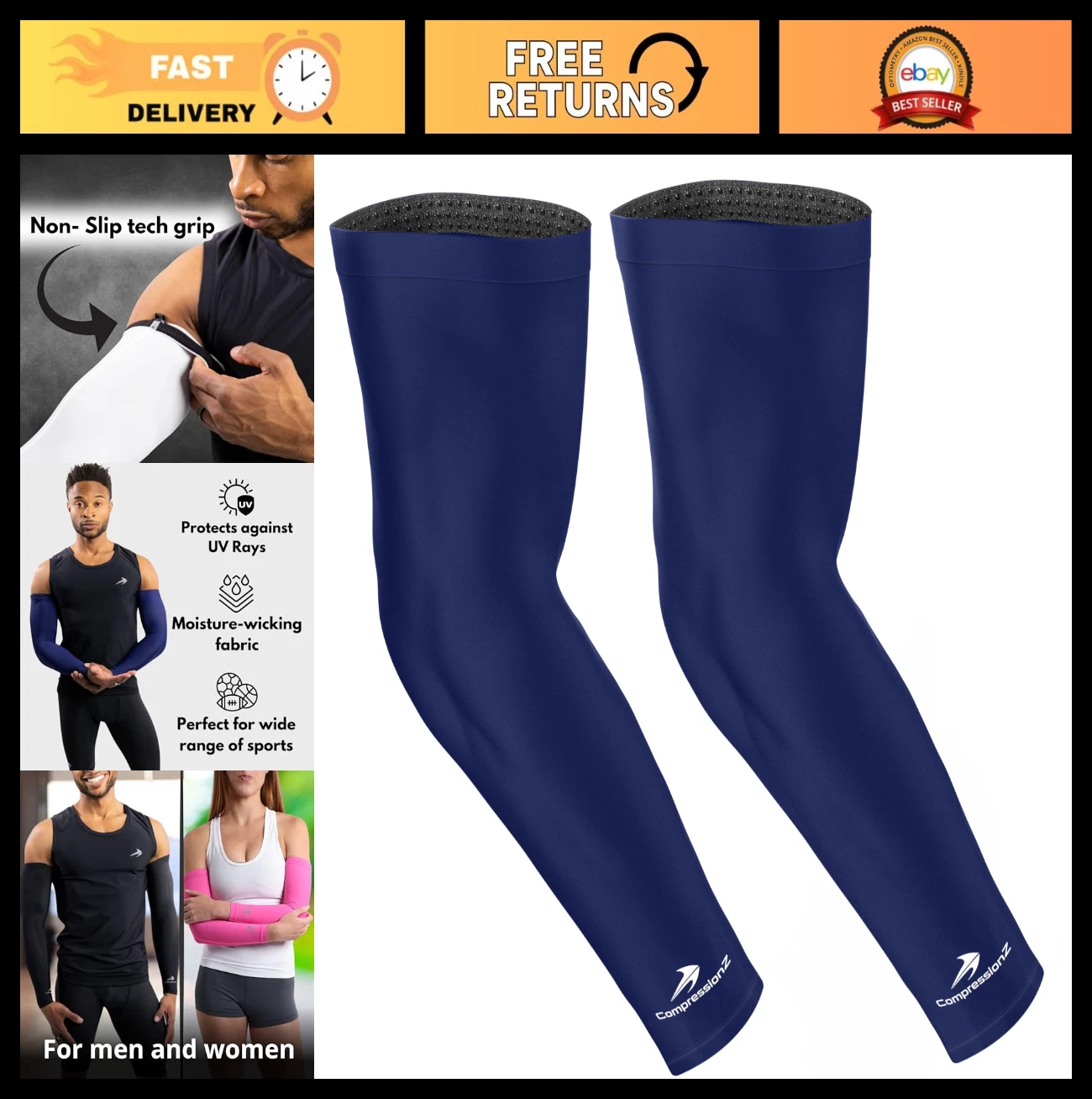 Compression Arm Sleeves for Men & Women | UV Protection, Elbow Pain Relief, Spor