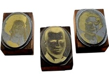 Photo Letter Printing Press Portraits 3 Wood & Metal Vtg Antique Blocks