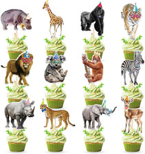 36 PCS Safari Happy Birthday Cupcake Toppers Jungle Theme Party Decorations Baby