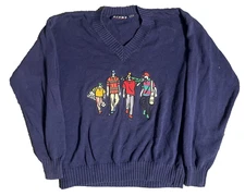 Pivot Sportware Men's Large Sweater Blue VTG Golfers Graphic 3D Embroidered Blue