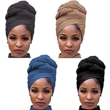 4 Packs Stretch Jersey Turban Head Wrap Scarf African Headwraps for Women Hea...