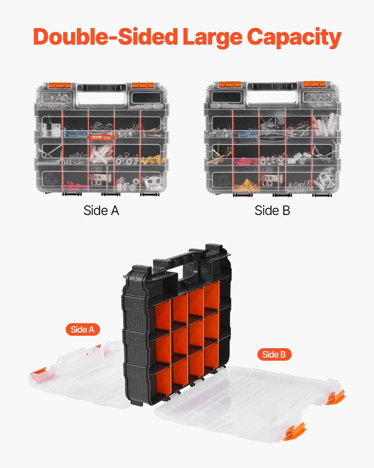 Small Parts Organizer, 34-Compartment Double Side Tools Organizer Box with 24...