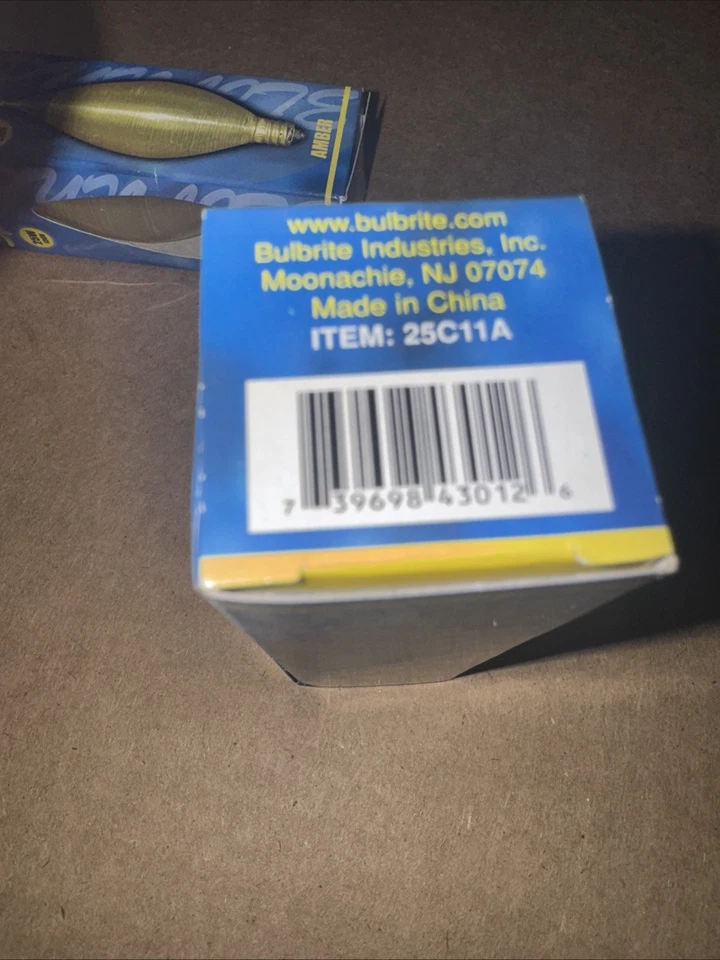 2X Bulbrite Spunlite 25W 130V Lightbulb  Color: Amber item no: 430125 Candelabra - Image 3 of 3