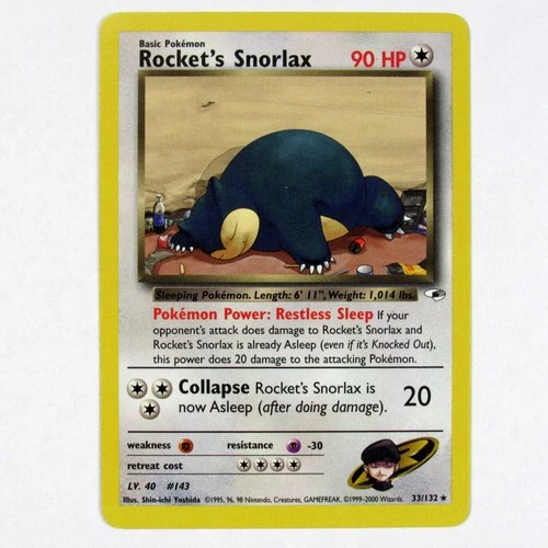 Pokemon Gym Heroes Rocket's Snorlax Rare Unlimited Card #33/132 ☆Near-Mint☆