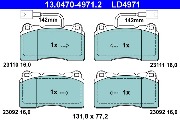 Plaquettes de frein de remplacement ATE 13.0470-4971.2 pour entretien OE 77362226