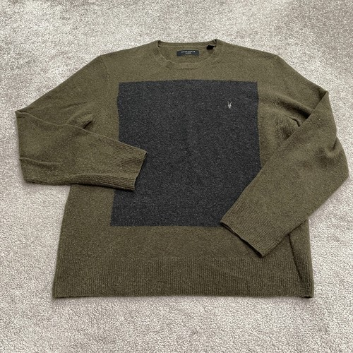 All Saints Lobke Wool Yak Blend Pullover Sweater Mens XL Green Gray Crew Neck