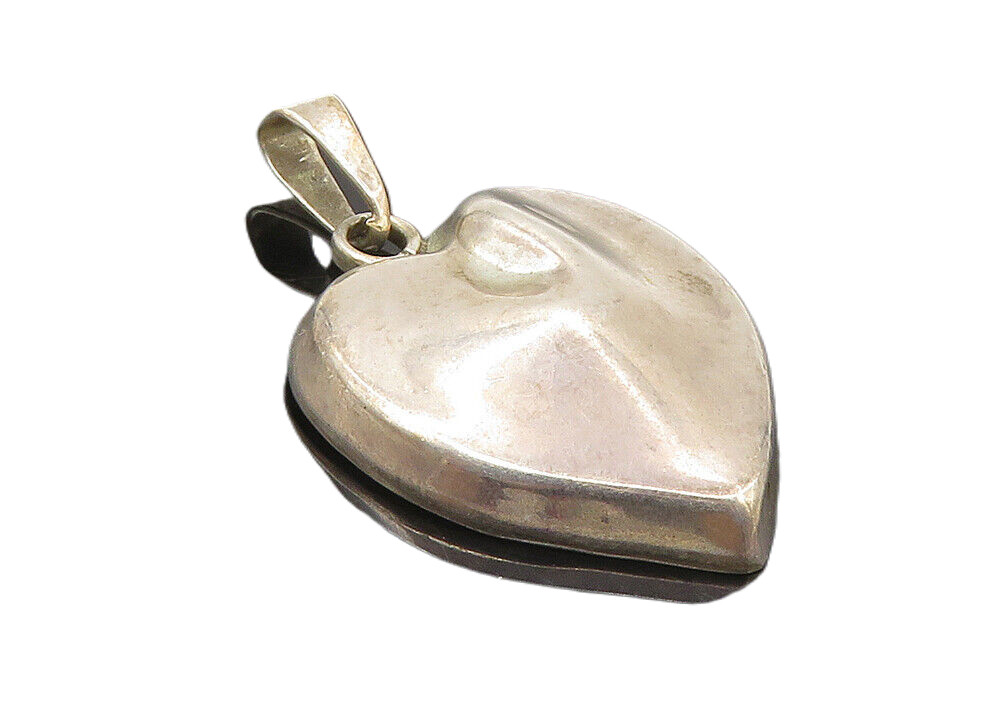 【MEXICO SILVER 925】vintage ハートネックレスチャーム MEXICO 925 Silver Vintage Dark Tone Hollow Fluted Love Heart
