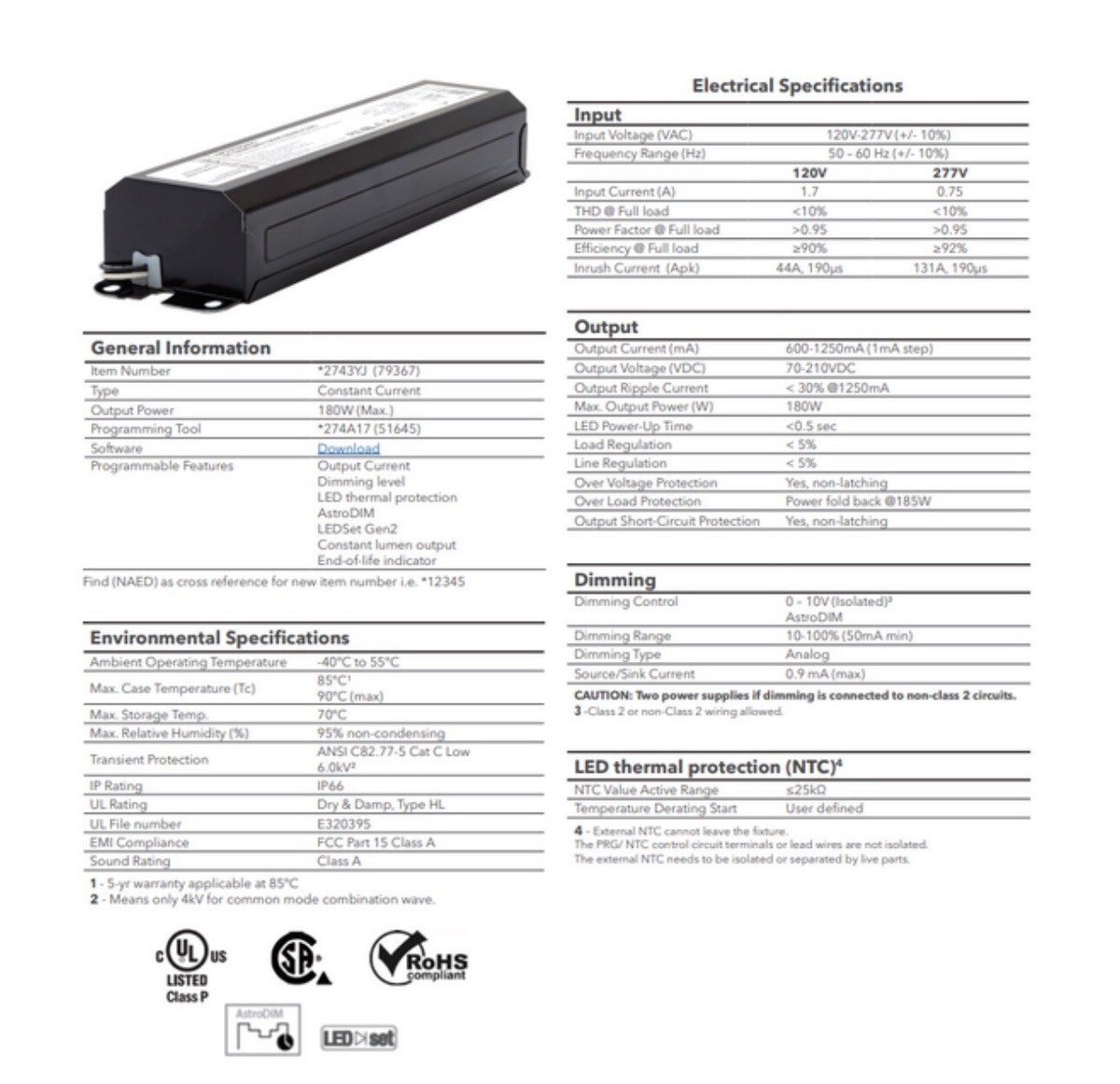 Sylvania OSRAM 79367 Programmable Outdoor LED Power Supply 180W