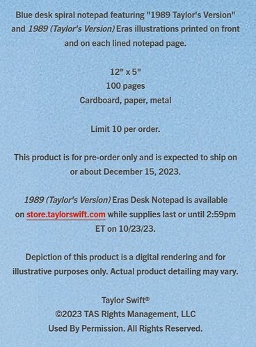 Bloc de notas de escritorio OFICIAL Taylor Swift Merch - Versión Taylors 1989 Eras - Nuevo - Imagen 3 de 6