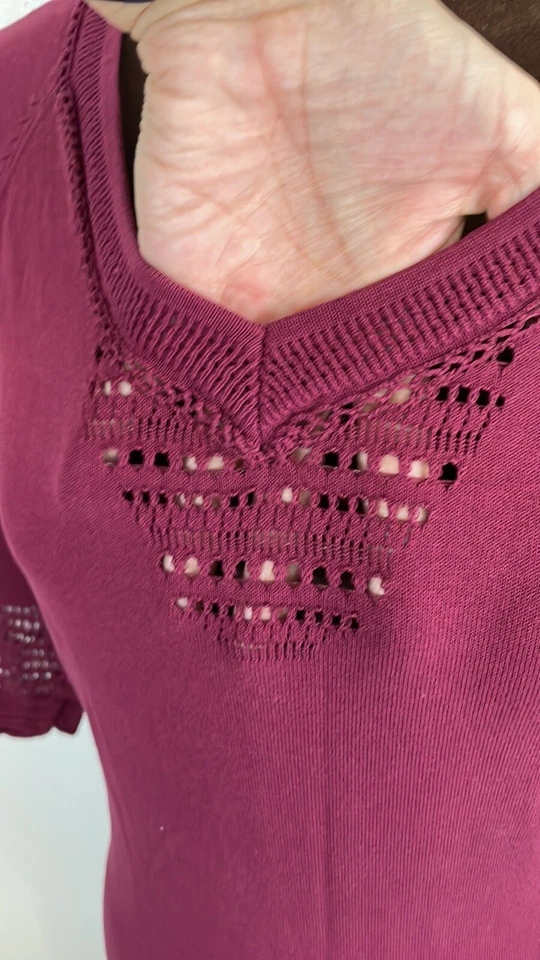 Vestido Zac Posen Borgoña Algodón Tejido Manga 3/4 Abeto Acampanado M $752 Foto 4 de 4