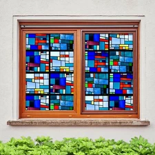 3D Striped Block A11 Window Film Print Sticker Cling Stained Glass UV Zoe