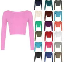 Ladies Round Neck Long Sleeve Crop Top T Shirt women Top Adult