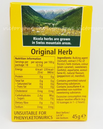 Flu Candy Ricola Original Herbs Swiss Lozenges Sugar Free Soothing Refreshing - Picture 2 of 10