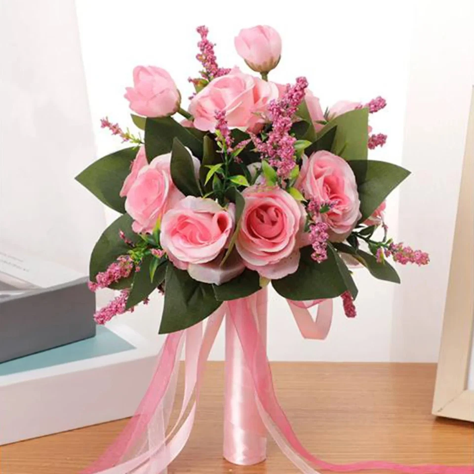 Champagne White Rose Wedding Bouquet for Bride Artificial Flower Bridal Bouquet - Image 2 of 4