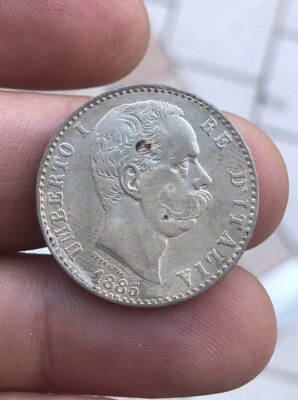 2 lire 1885 RARE Umberto I Re D Italia Light Silver Patina And Beautiful Edge XF