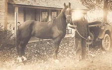 J85/ Interesting RPPC Postcard c1910 Early Auto Pet Horse Photo Bomb 415