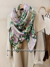 Sallys Cashmere & Silk Wrap Scarf Shawl Flowers Print Double Face Kerchief 53"