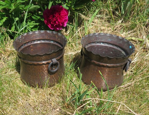 2 Kupferkessel Übertöpfe Hexenkessel Hammerschlag mit Eisenringen alt - Bild 4 von 13