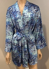 Victoria’s Secret Sexy Short Robe Vintage Blue Geometric Pattern O/S 90’s Y2K