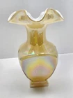 Fenton Yellow Iridescent Cased Glass Panel Vase